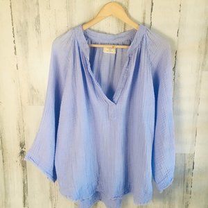 NWOT $180 9seed Marrakesh Top Double Gauze Raw Edges Split Neck Lilac Beach M/L